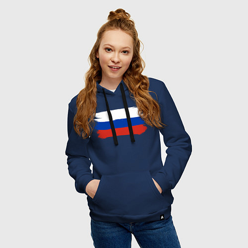 Женская толстовка-худи Флаг россии нарисованный / Тёмно-синий – фото 3