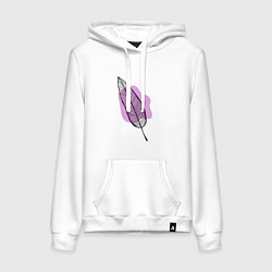 Толстовка-худи хлопковая женская Контуры листа на сливовом, цвет: белый