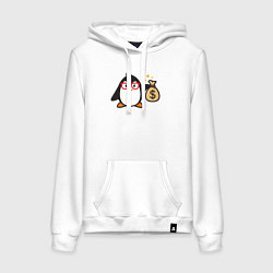 Толстовка-худи хлопковая женская Денежный пингвин, цвет: белый