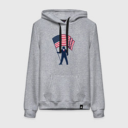 Толстовка-худи хлопковая женская Трамп с флагом США, цвет: меланж