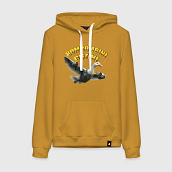 Толстовка-худи хлопковая женская Bombombini Guzini - brainrot animals meme, цвет: горчичный