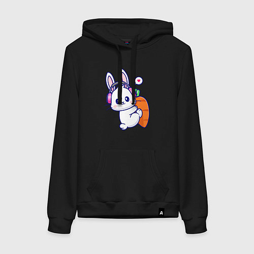 Женская толстовка-худи Музыкальный зайка с морковкой / Черный – фото 1