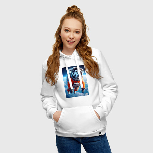 Женская толстовка-худи Далматинец бравый космонавт - нейроарт фантазия / Белый – фото 3