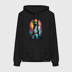 Толстовка-худи хлопковая женская Крокодил бравый космонавт - нейроарт, цвет: черный