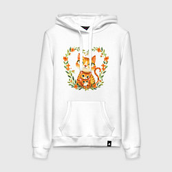 Толстовка-худи хлопковая женская Кошка мать и два котёнка, цвет: белый