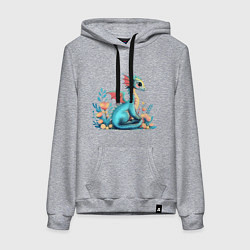 Толстовка-худи хлопковая женская Бирюзовый дракон, цвет: меланж