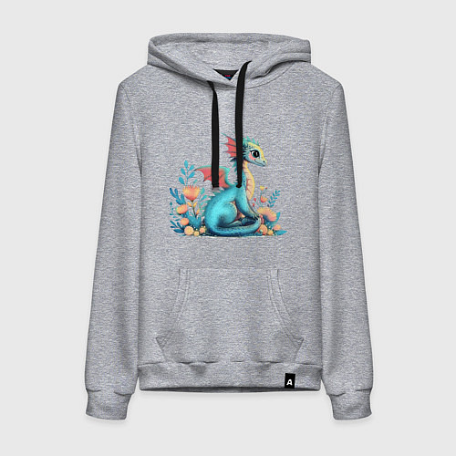 Женская толстовка-худи Бирюзовый дракон / Меланж – фото 1