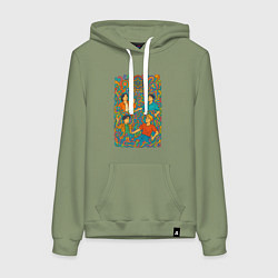 Толстовка-худи хлопковая женская Astro психоделика, цвет: авокадо