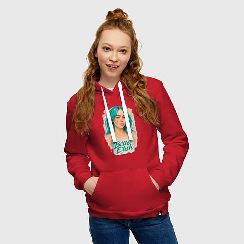 Женская толстовка-худи Билли Айлиш с бирюзовыми волосами / Красный – фото 3