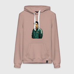 Толстовка-худи хлопковая женская Игрок 218 - Игра в кальмара, цвет: пыльно-розовый