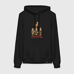 Толстовка-худи хлопковая женская Lana Del Rey с цветами, цвет: черный