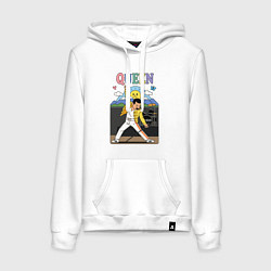 Толстовка-худи хлопковая женская Queen мультяшный стиль, цвет: белый