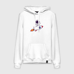Толстовка-худи хлопковая женская Ракетный полёт, цвет: белый