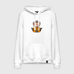 Толстовка-худи хлопковая женская Миниатюрная обезьяна монах, цвет: белый