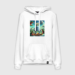 Толстовка-худи хлопковая женская Робот-сгибальщик Бендер с пистолетом среди крокоди, цвет: белый