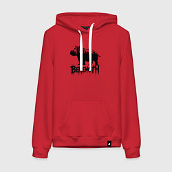 Толстовка-худи хлопковая женская Бегемот в стиле граффити, цвет: красный
