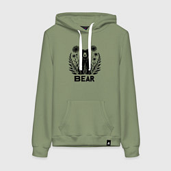Толстовка-худи хлопковая женская Медведь среди цветов, цвет: авокадо