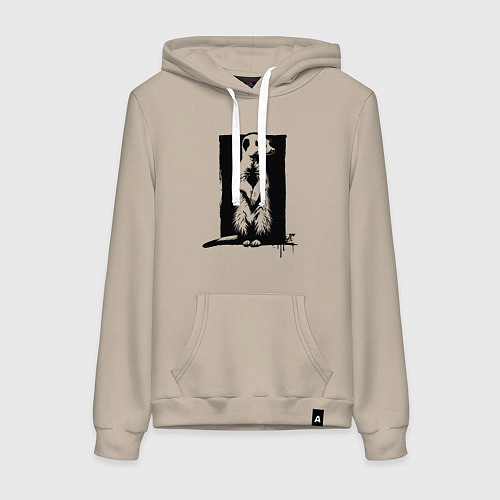 Женская толстовка-худи Сурикат на черном квадрате / Миндальный – фото 1