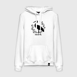 Толстовка-худи хлопковая женская Аист среди цветов, цвет: белый