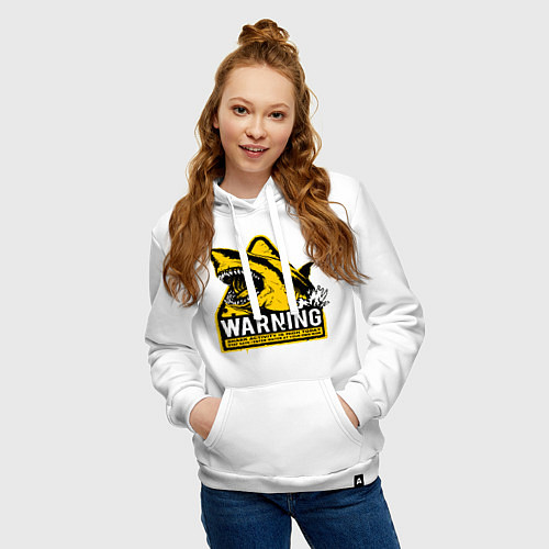 Женская толстовка-худи Предупреждающий знак - опасно акулы / Белый – фото 3