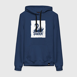 Толстовка-худи хлопковая женская Лебедь в белом штрихе, цвет: тёмно-синий