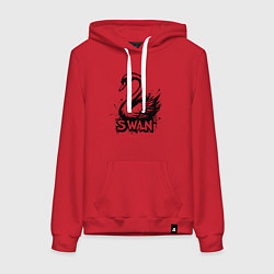 Толстовка-худи хлопковая женская Лебедь черной краской, цвет: красный