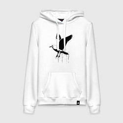 Толстовка-худи хлопковая женская Летящая Чайка, цвет: белый