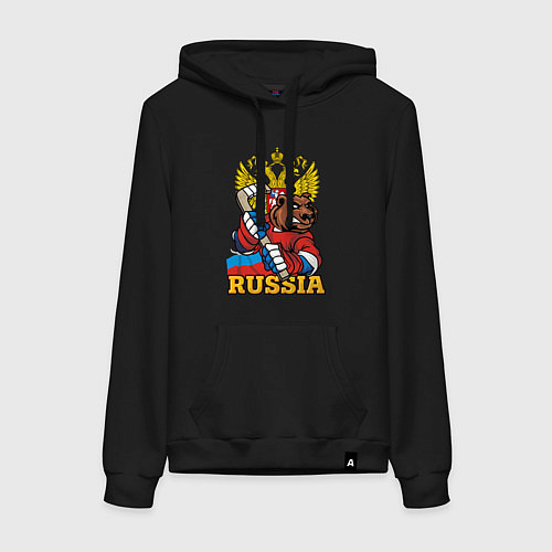 Женская толстовка-худи Русский хоккей - медведь / Черный – фото 1