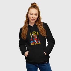 Толстовка-худи хлопковая женская Русский хоккей - медведь, цвет: черный — фото 2