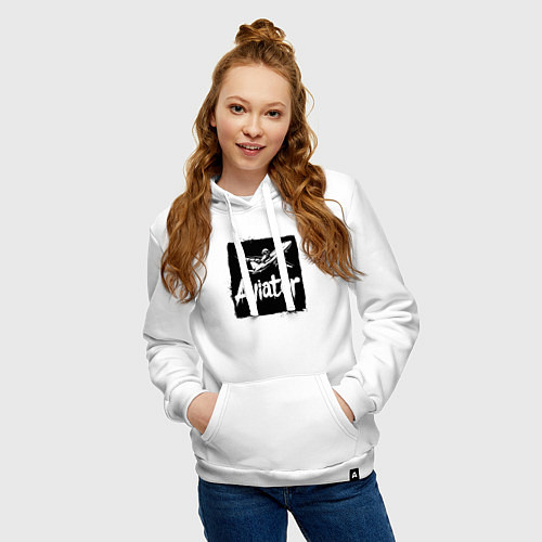 Женская толстовка-худи Авиатор и самолет в квадрате / Белый – фото 3