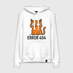 Толстовка-худи хлопковая женская Кот ошибки 404, цвет: белый