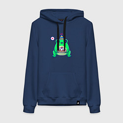 Толстовка-худи хлопковая женская Лягушка с тортиком, цвет: тёмно-синий
