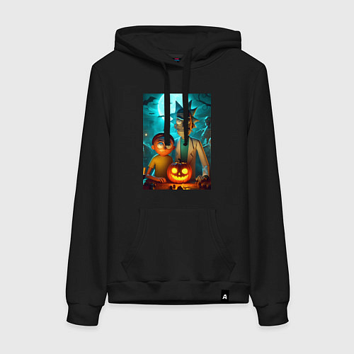 Женская толстовка-худи Rick and Morty with pumpkin - halloween night / Черный – фото 1