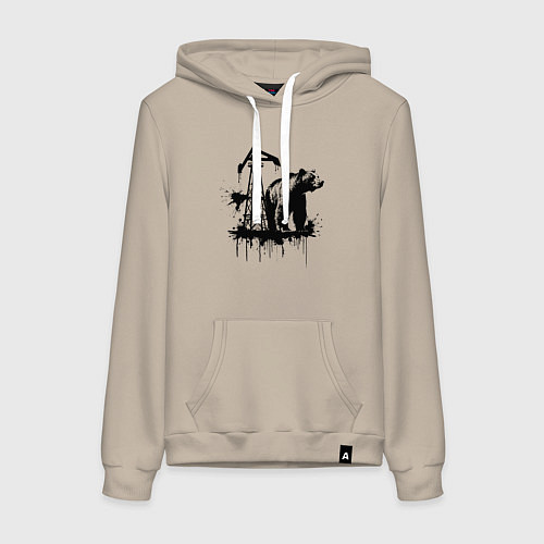 Женская толстовка-худи Медведь и нефть / Миндальный – фото 1