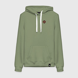 Толстовка-худи хлопковая женская На бога надейся черно-красный орнамент, цвет: авокадо