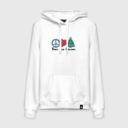 Толстовка-худи хлопковая женская Мир, любовь, Рождество, цвет: белый
