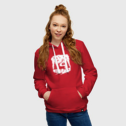 Толстовка-худи хлопковая женская Олень в новогоднем лесу, цвет: красный — фото 2