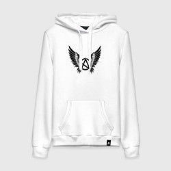 Толстовка-худи хлопковая женская Крылатая буква а, цвет: белый