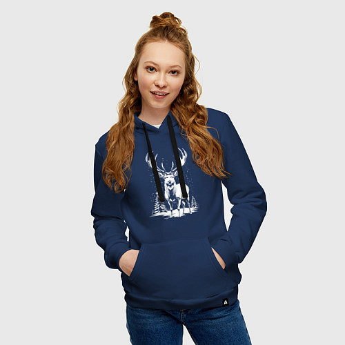 Женская толстовка-худи Зимний олень / Тёмно-синий – фото 3