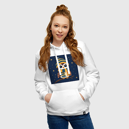 Женская толстовка-худи Сова в шапке и шарфе с фонарём / Белый – фото 3