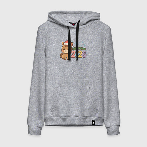 Женская толстовка-худи Новогодняя лошадка 2026 / Меланж – фото 1