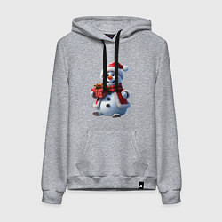 Толстовка-худи хлопковая женская Новогодний снеговик в красной шапке, цвет: меланж