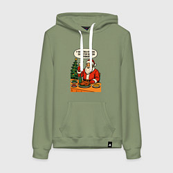 Толстовка-худи хлопковая женская У нас елки кривая - зато стол всегда прямой, цвет: авокадо