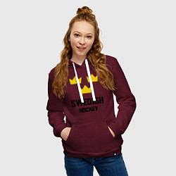 Толстовка-худи хлопковая женская Swedish Hockey, цвет: меланж-бордовый — фото 2
