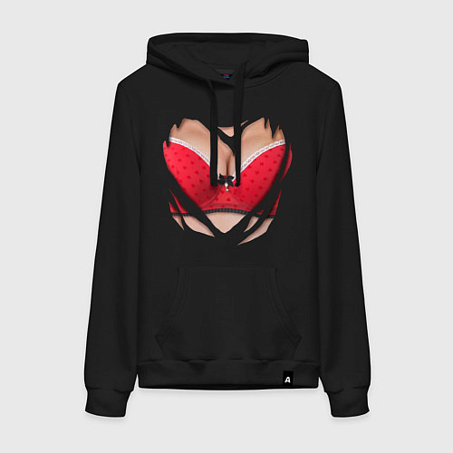 Женская толстовка-худи Красный бюст / Черный – фото 1