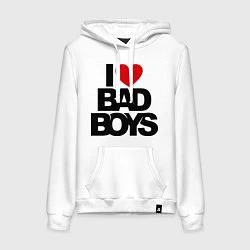 Толстовка-худи хлопковая женская I love bad boy, цвет: белый