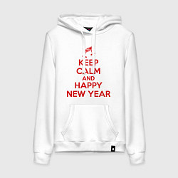 Толстовка-худи хлопковая женская Keep Calm & Happy New Year, цвет: белый