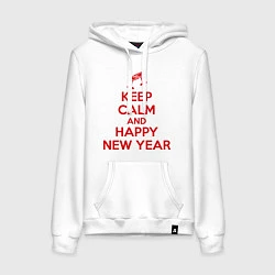 Толстовка-худи хлопковая женская Keep Calm & Happy New Year, цвет: белый