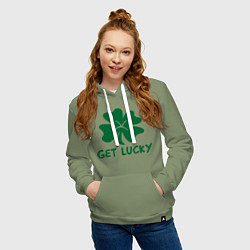 Толстовка-худи хлопковая женская Get lucky, цвет: авокадо — фото 2