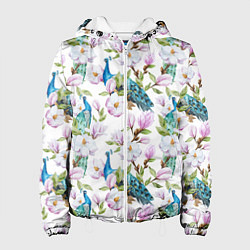 Куртка с капюшоном женская Цветы и бабочки 6, цвет: 3D-белый
